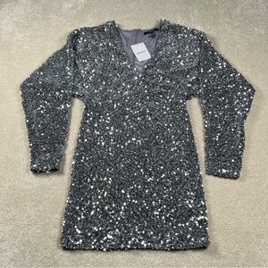 Sequin Party Dress Forever‎ 21 NWT Silver Sparkly Bodycon Long Sleeve Junior's S